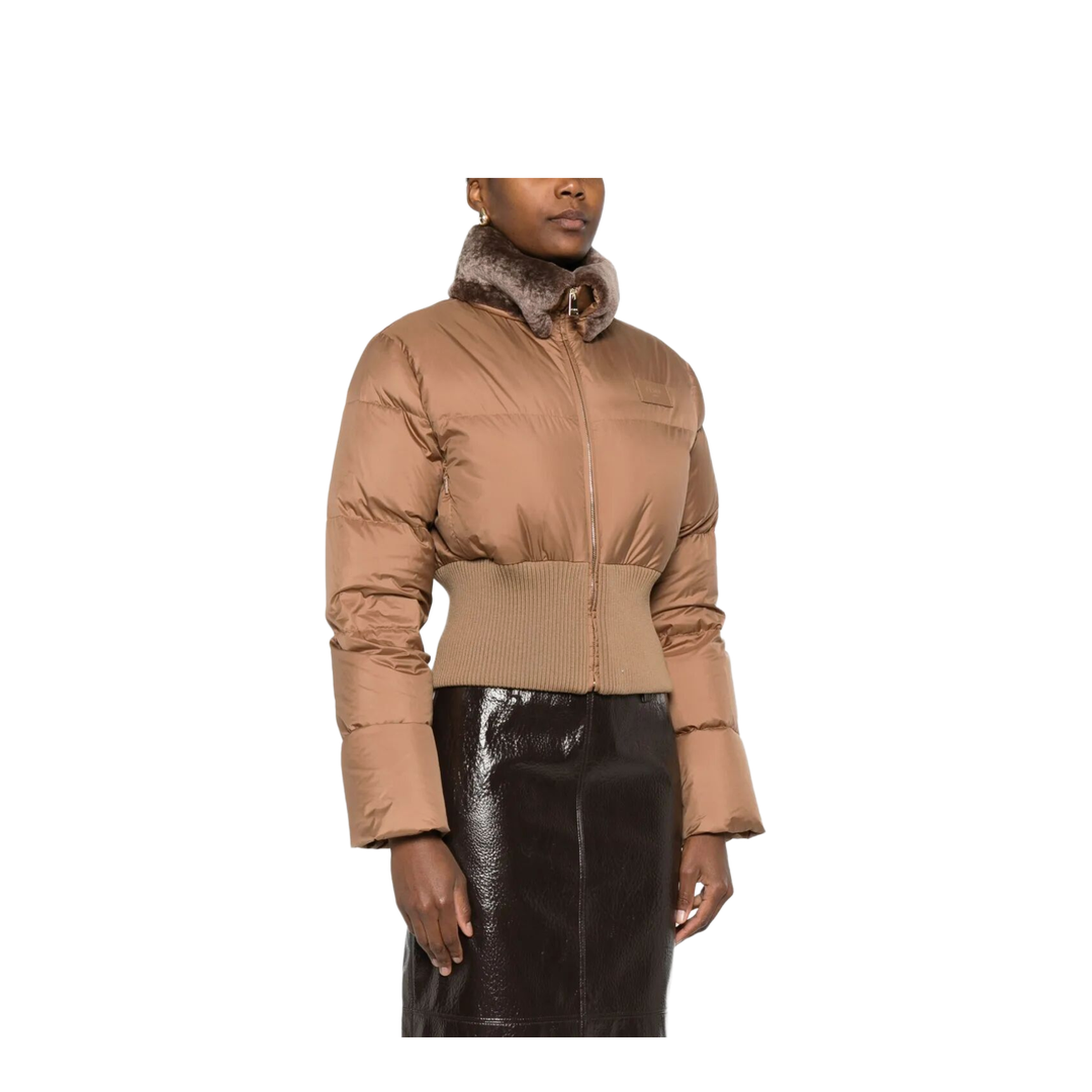 Short Padded Down Jacket with Shearling Collar - Image 2