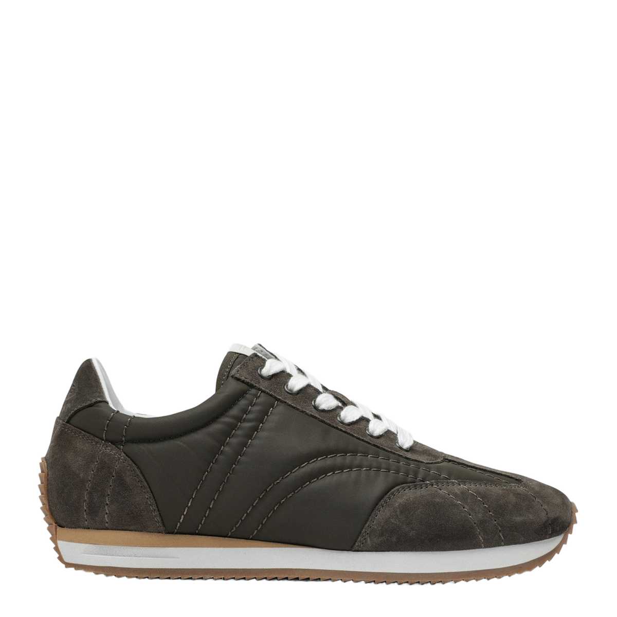 Olive Green Suede And Fabric Sneakers - Image 1