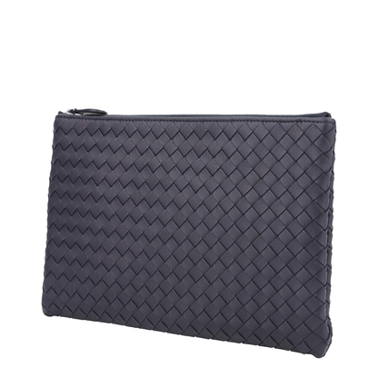 Intrecciato Leather Clutch Bags - Navy Blue - Image 2