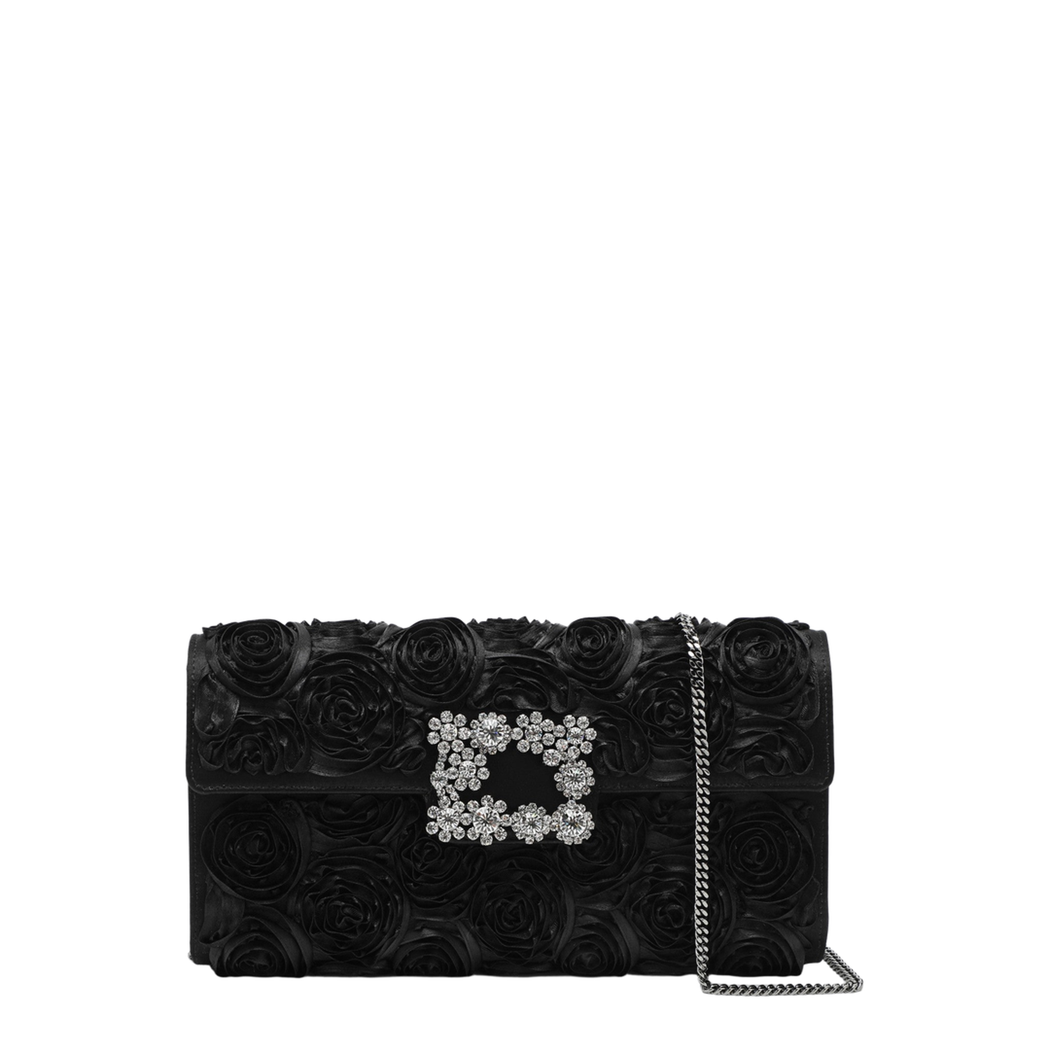 Satin Bag with Crystal Buckle and Rose Detail - Image 1
