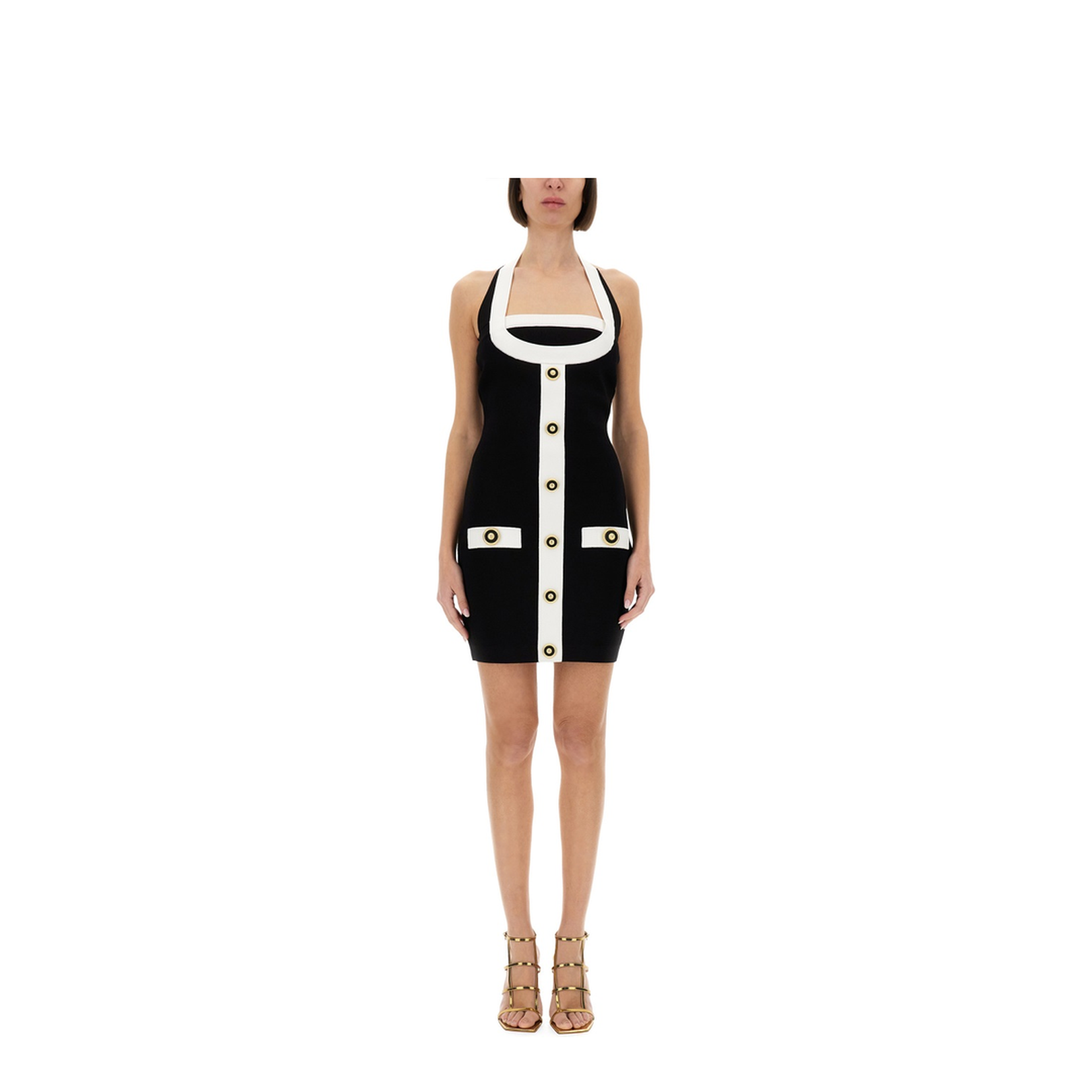 Two-Tone Halterneck Knit Dress - Image 2