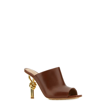 Brown Nappa Leather Knot Mules - Image 2