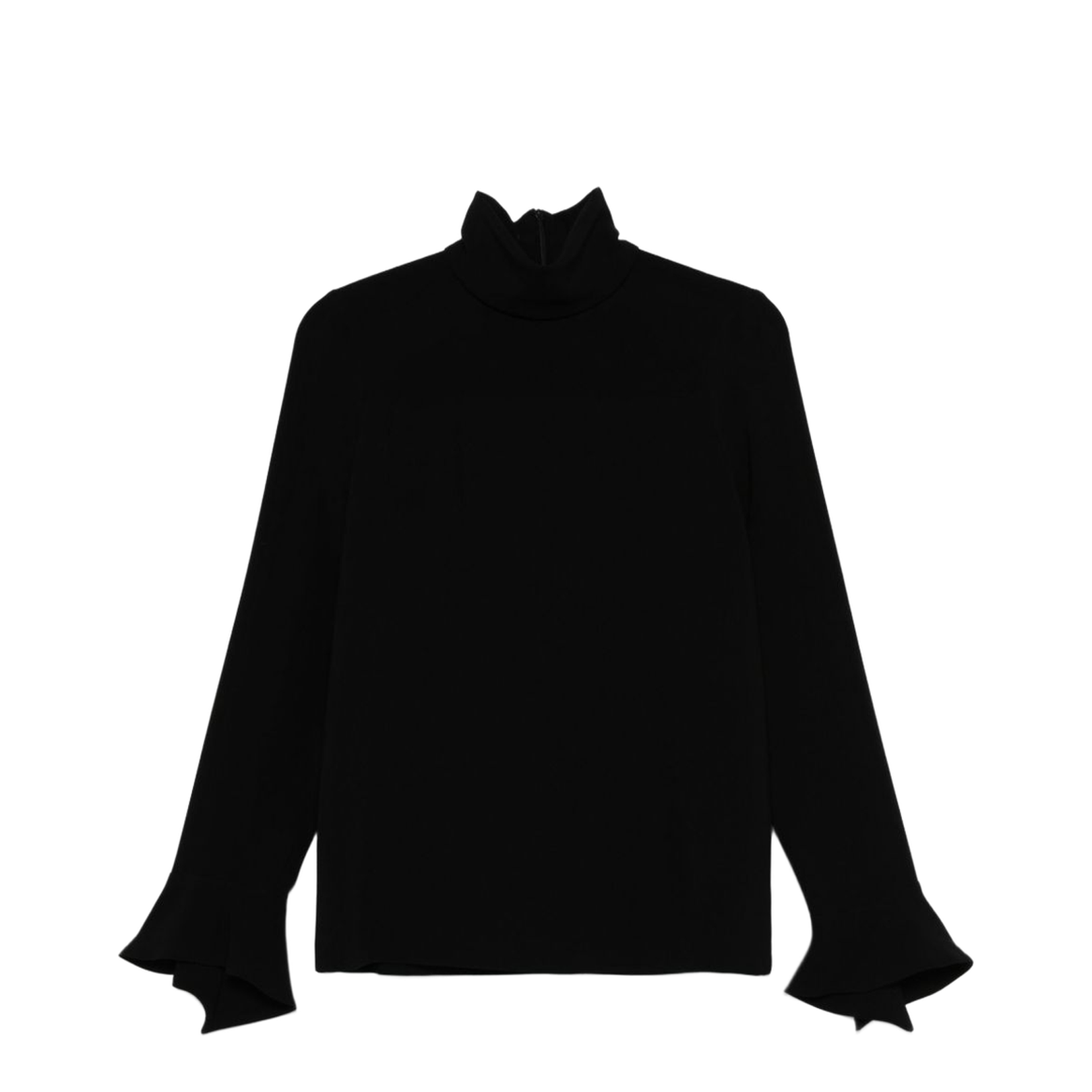 Casual Flared Cuffs High Neck Top In Black - Image 1