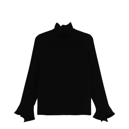 Casual Flared Cuffs High Neck Top In Black - Image 1