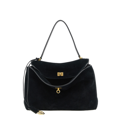 Rodeo Medium Suede & Smooth Calfskin Handbag - Black - Image 1