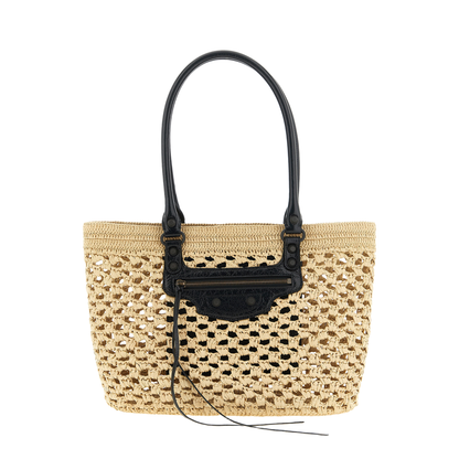 Le City Medium Raffia-Effect Fabric Basket Bag - Natural/Black - Image 1