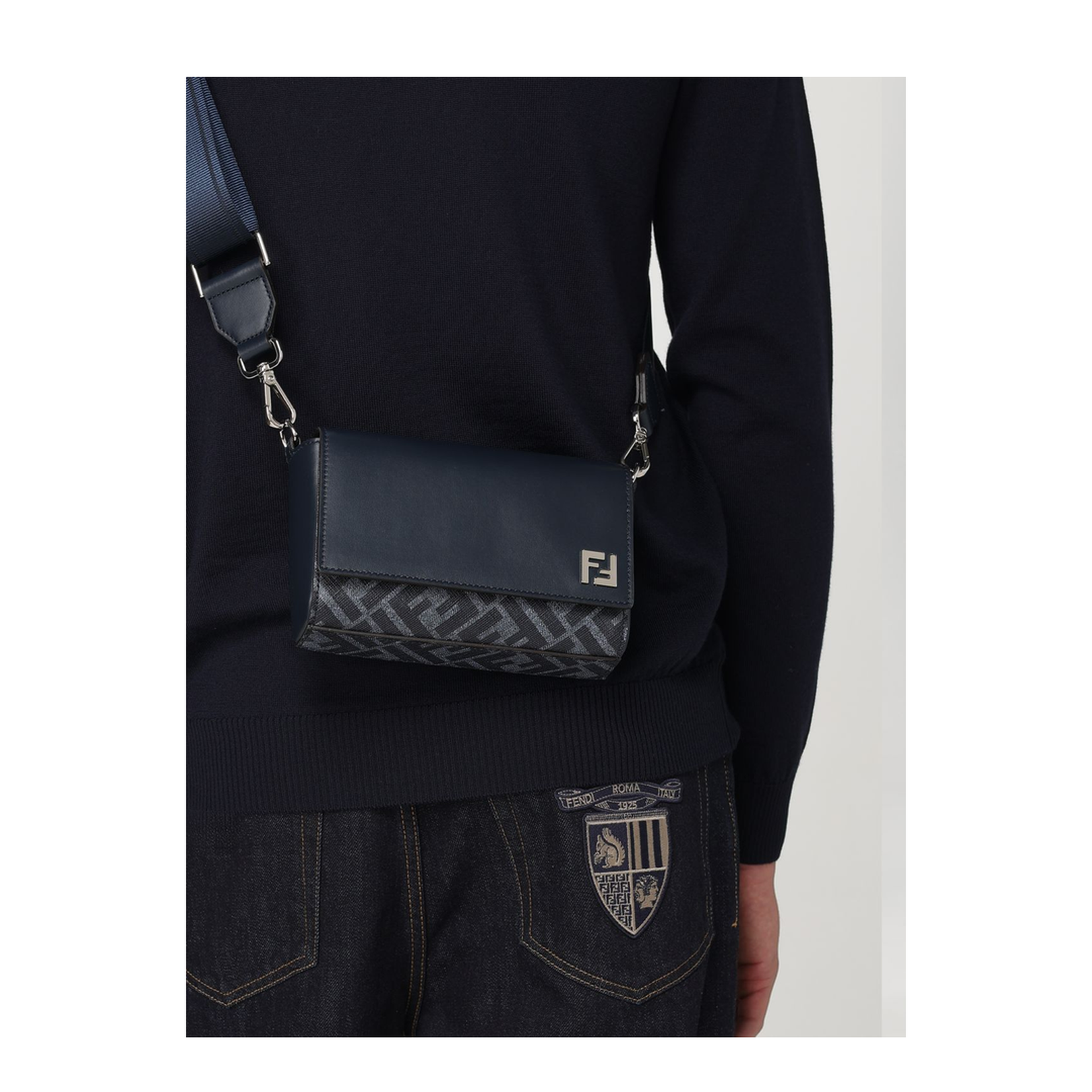 FF Leather Crossbody Bags - Navy Blue - Image 2
