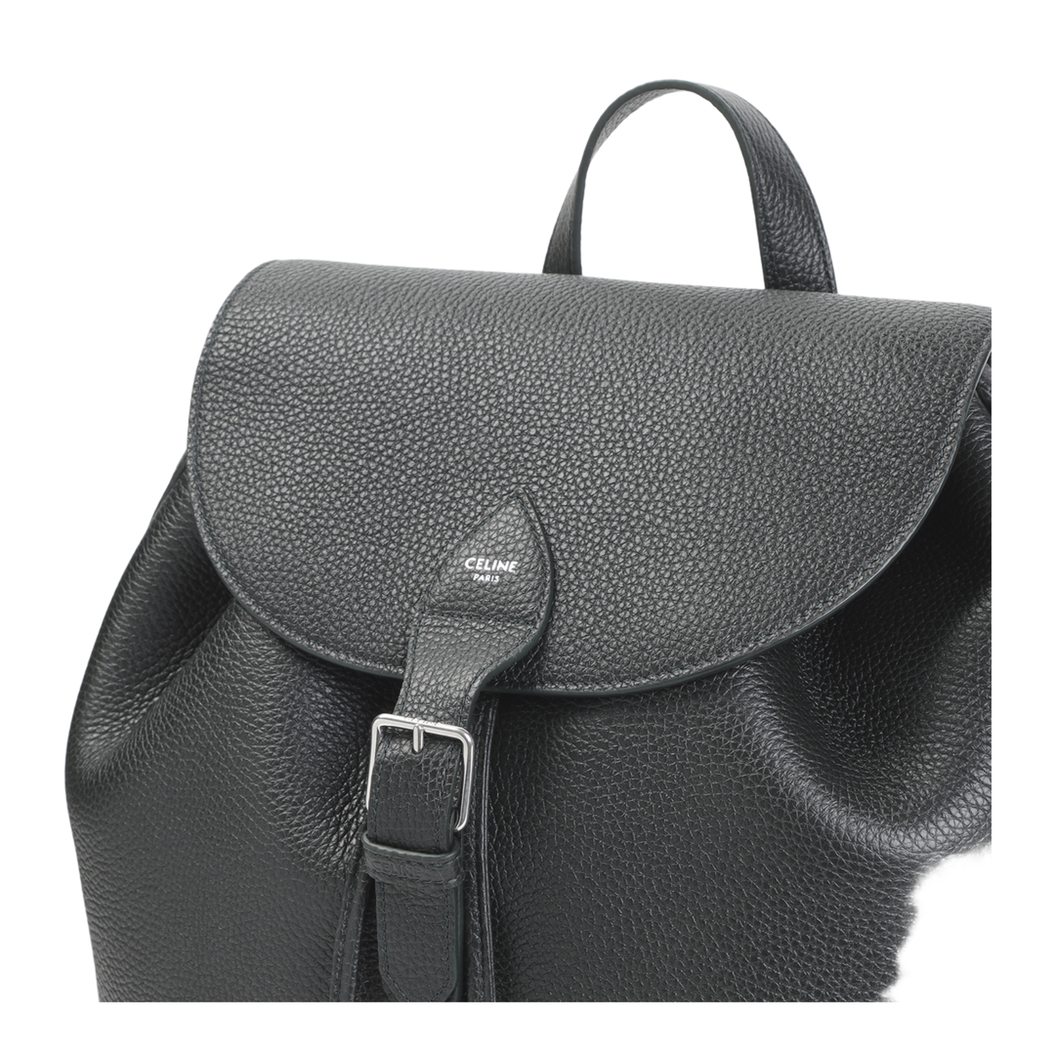 Large Backpack Folco in Grained Calfskin - Night Green - Image 4