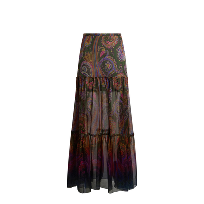Silk Maxi Skirt with Placed Paisley Print - Image 1
