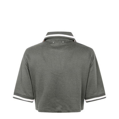 Green Short Sleeves Polo Collar Cropped Top - Image 2