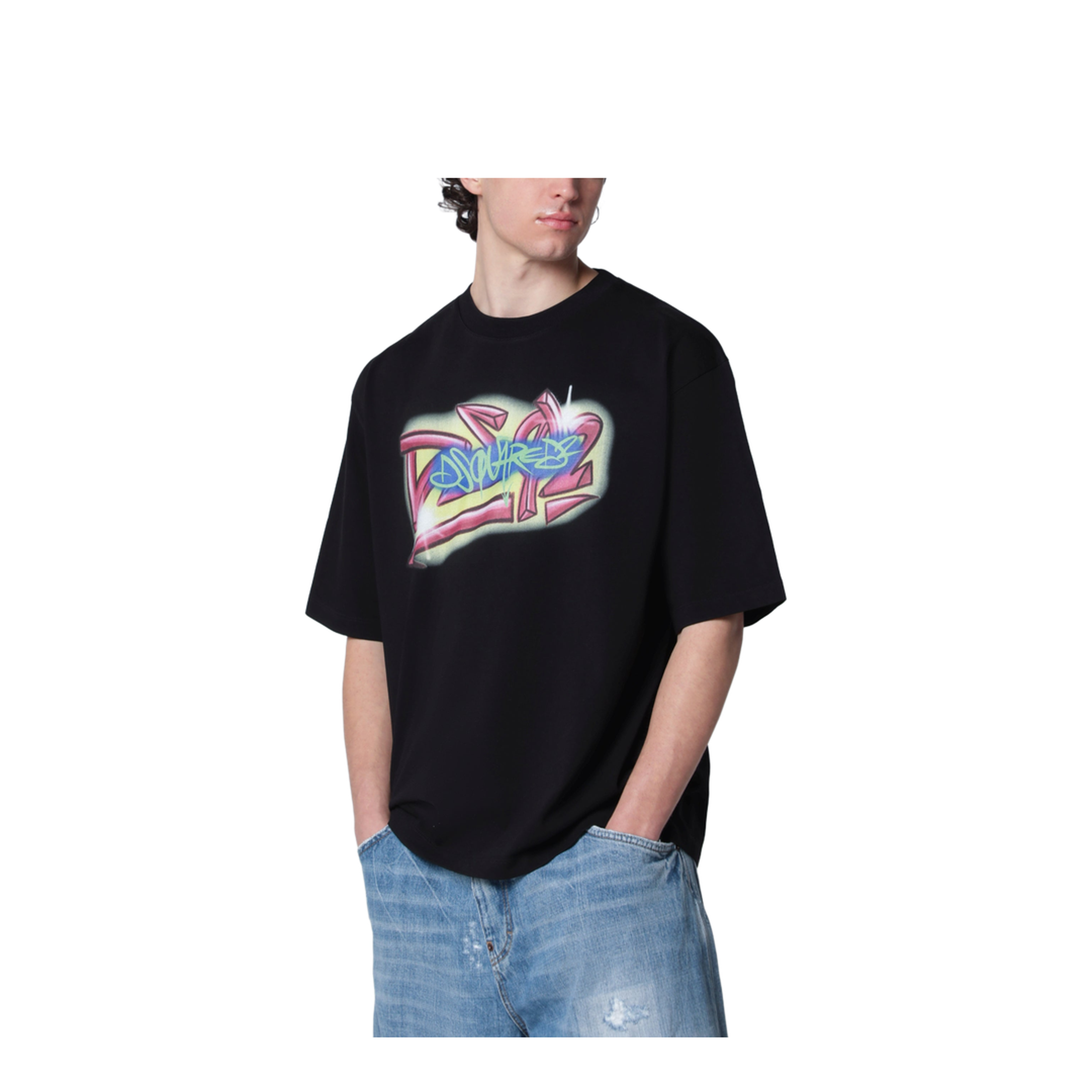 Rebel Tags Loose-Fit Cotton T-Shirt in Black - Image 1