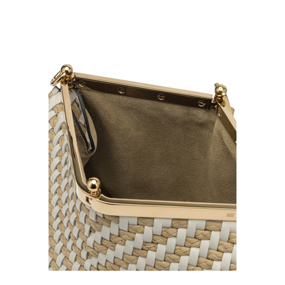 Vela Medium Woven Leather and Raffia Shoulder Bag - White - Image 5