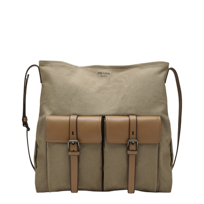 Khaki Route Canvas and Leather Crossbody Bag - Image 1