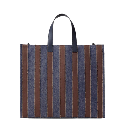 Pequin shopper bag in dark blue denim and brown canvas - Image 2