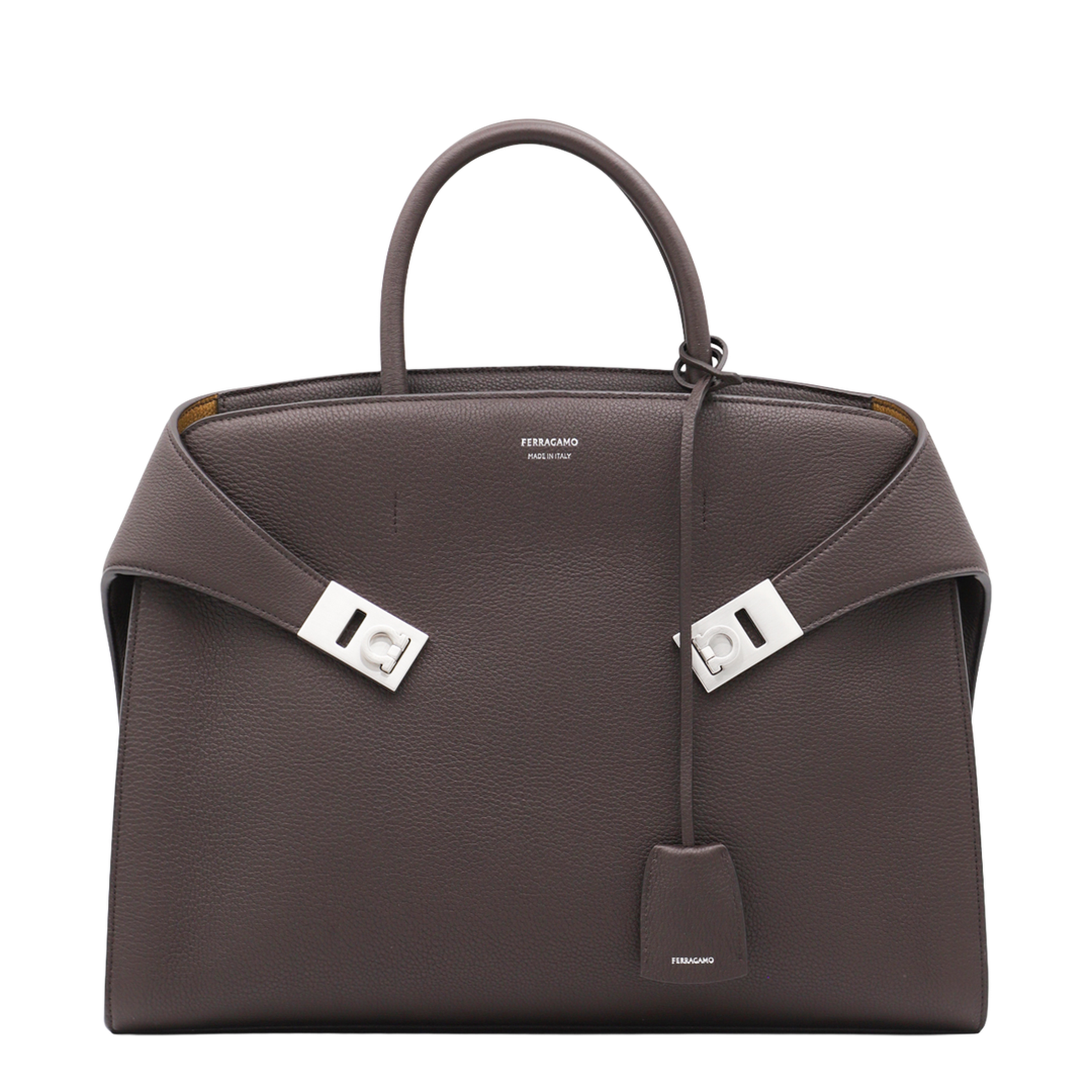 Dark Brown Leather Hug Top Handle Bag - Image 1