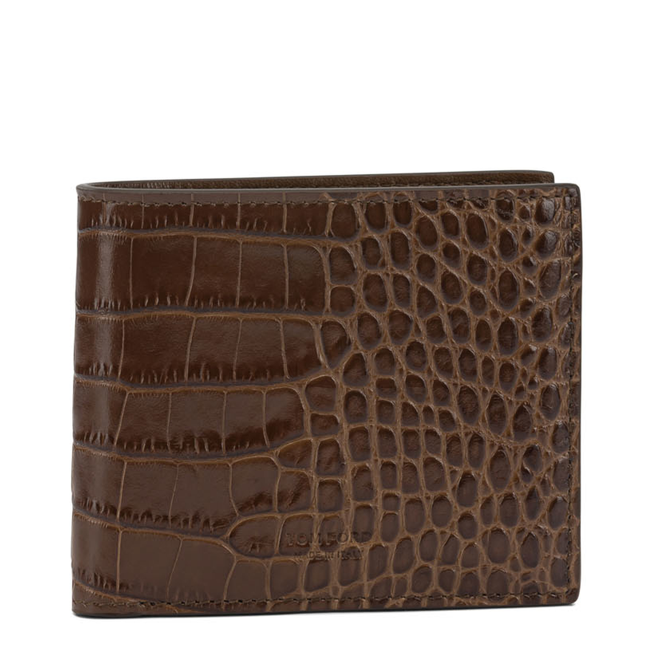 Crocodile Print Leather Wallet Brown - Image 1