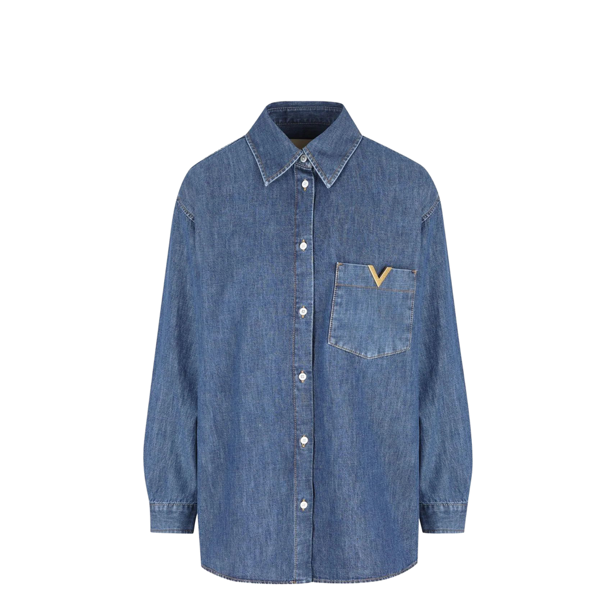 Women's Long Sleeve Denim Shirts Blue - Image 1