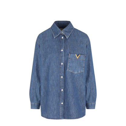 Women's Long Sleeve Denim Shirts Blue - Image 1