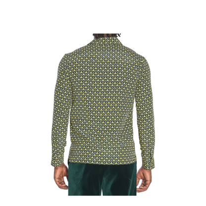 Crêpe de Chine Silk Shirt in Dark Green and Gold - Image 4
