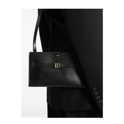 Belted Leather Crossbody Bag - Black - Image 3