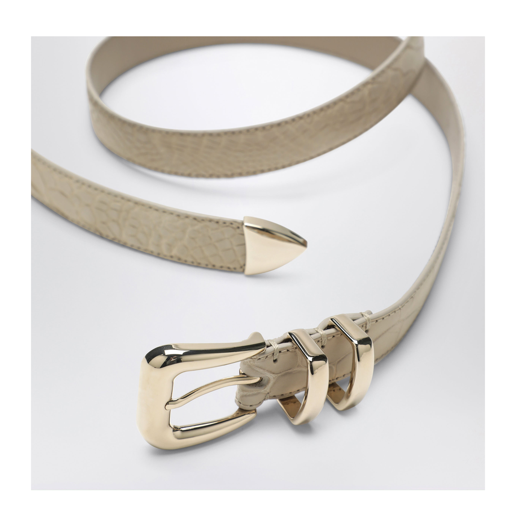 Beige Alligator Leather Belt With Silver Buckle - Image 2