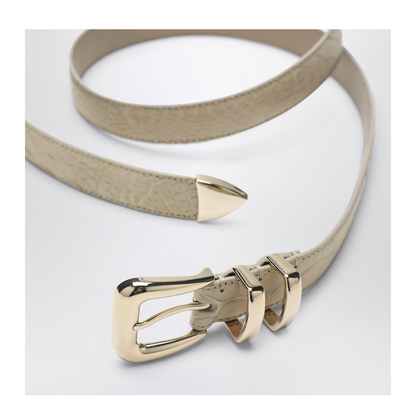 Beige Alligator Leather Belt With Silver Buckle - Image 2