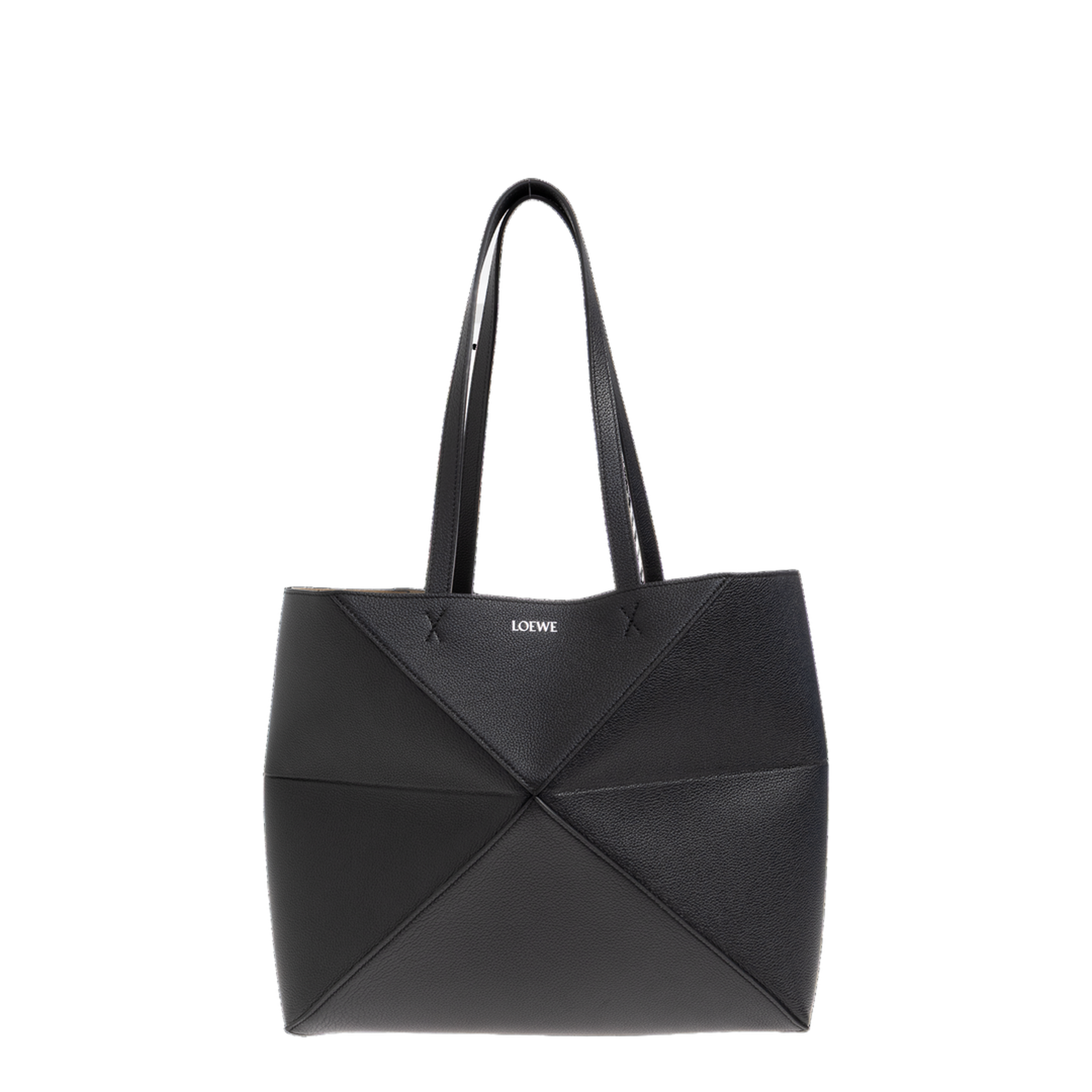 Puzzle Fold Medium Soft Grained Calfskin Tote - Black - Image 1