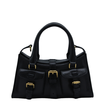 Mini Roxanne High Shine Leather Handbag - Black - Image 2