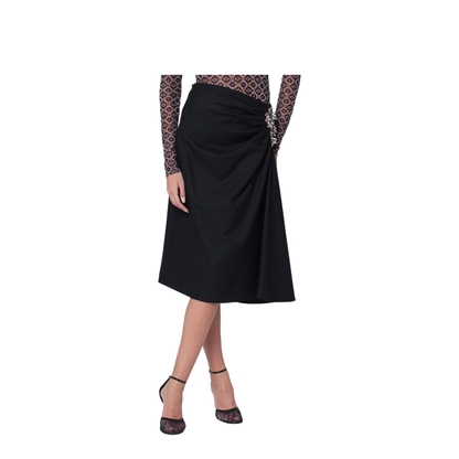Navy Blue Draped Skirt with Brooch - Image 1