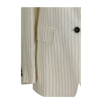 Single Breasted Pinstriped Linen Blazer - Image 3