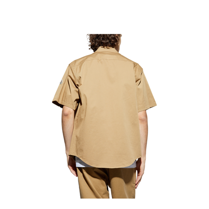 Beige Cotton Gabardine Short Sleeve Shirt - Image 4