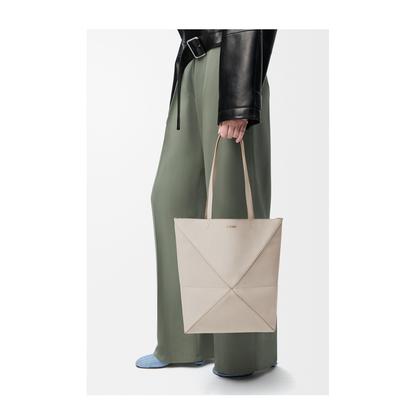 Medium Puzzle Fold Tote in Soft Grained Calfskin Grey - Image 4