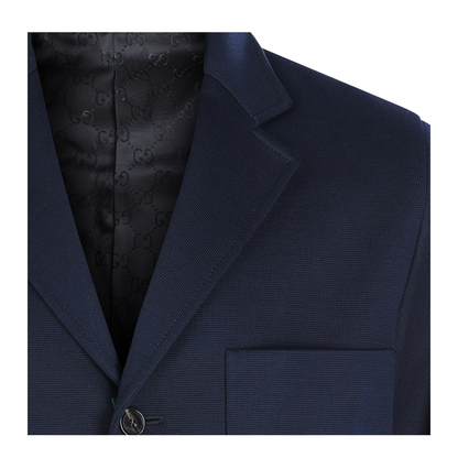 Single-breast Cotton Jersey Jacket in Dark Blue - Image 6