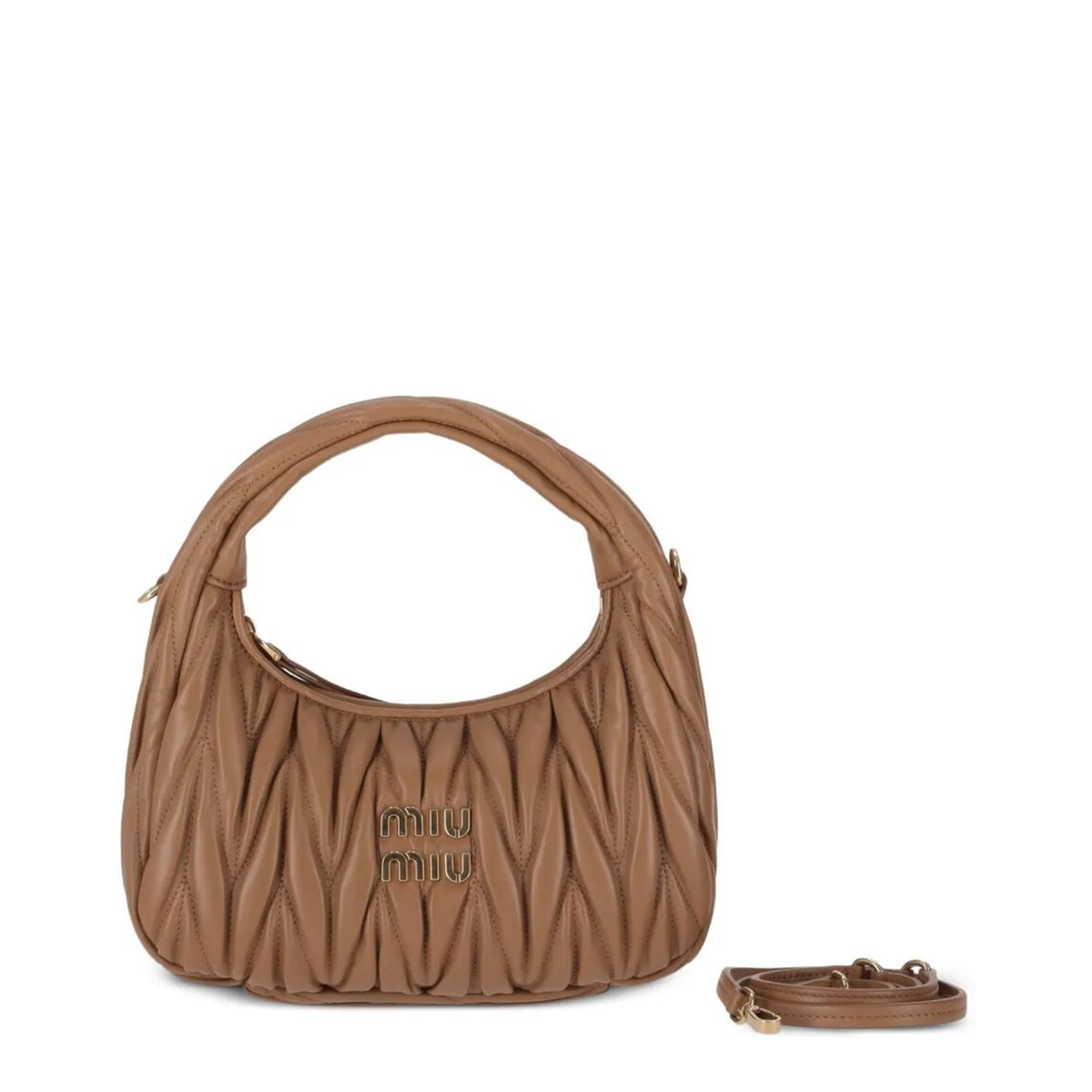 Wander Small Matelassé Nappa Leather Hobo Bag - Caramel - Image 1