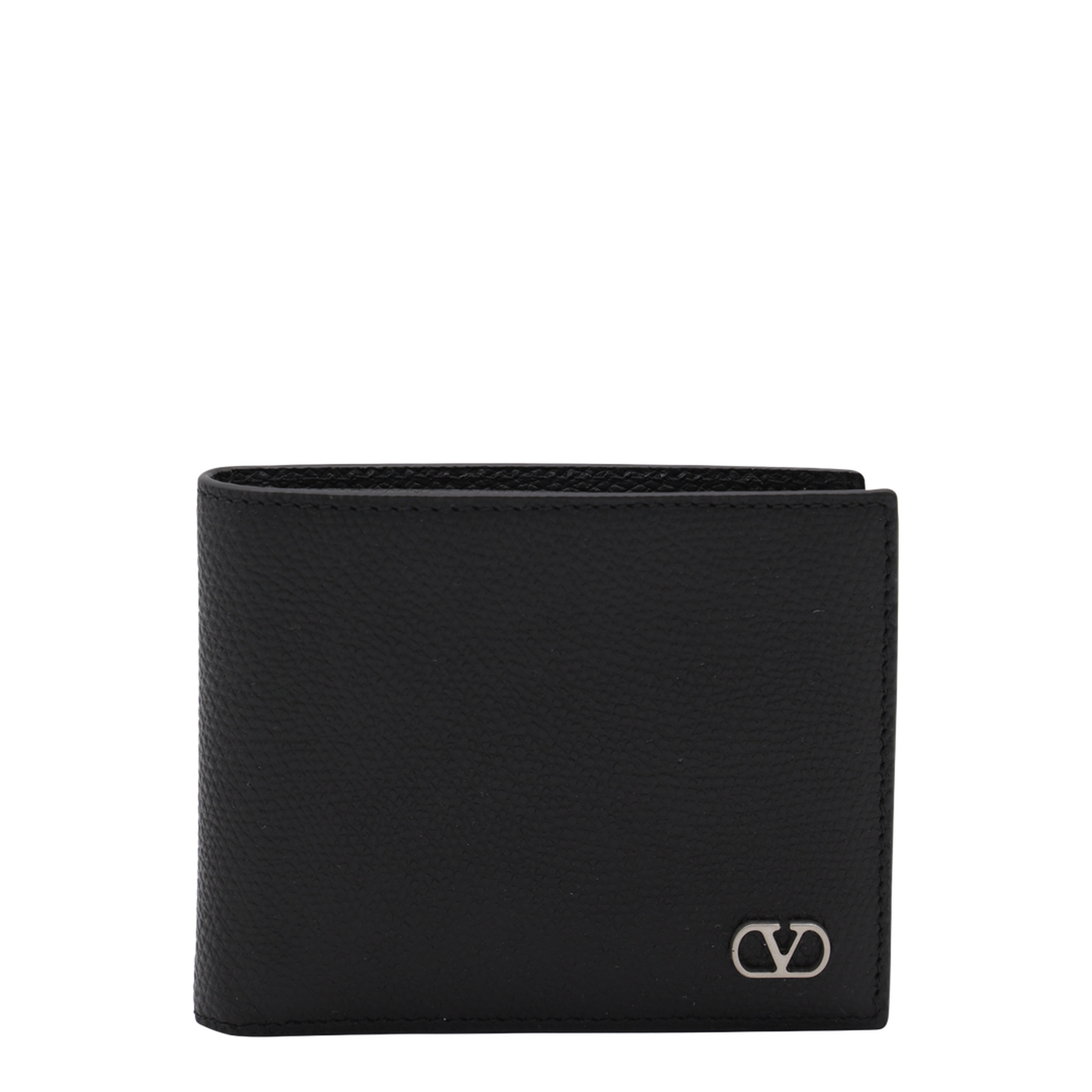 VLogo Signature Grainy Calfskin Bifold Wallet in Black - Image 2