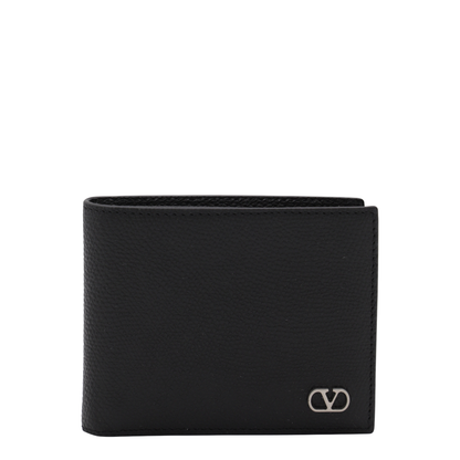 VLogo Signature Grainy Calfskin Bifold Wallet in Black - Image 2