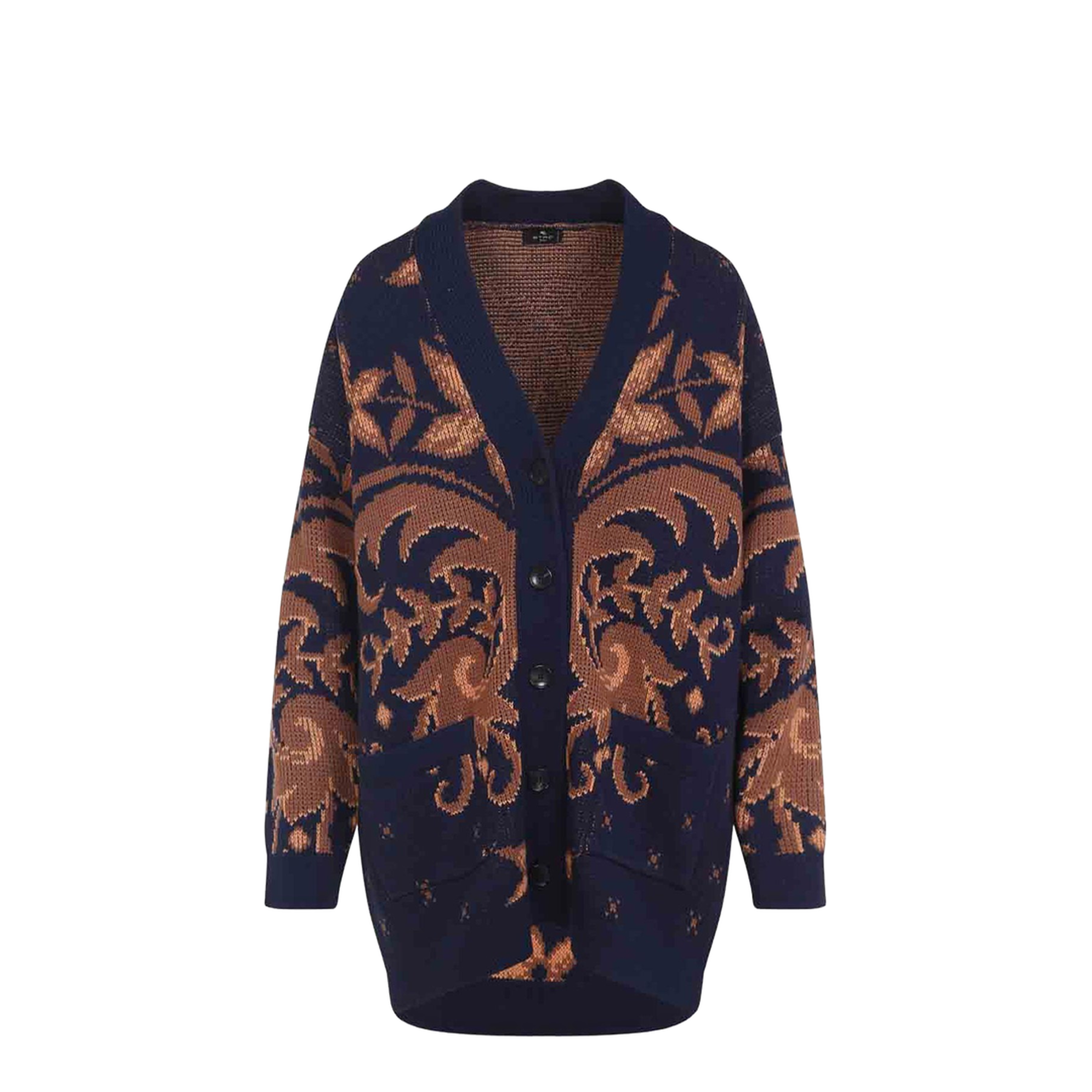 V-Neck Wool Jacquard Cardigan - Image 1