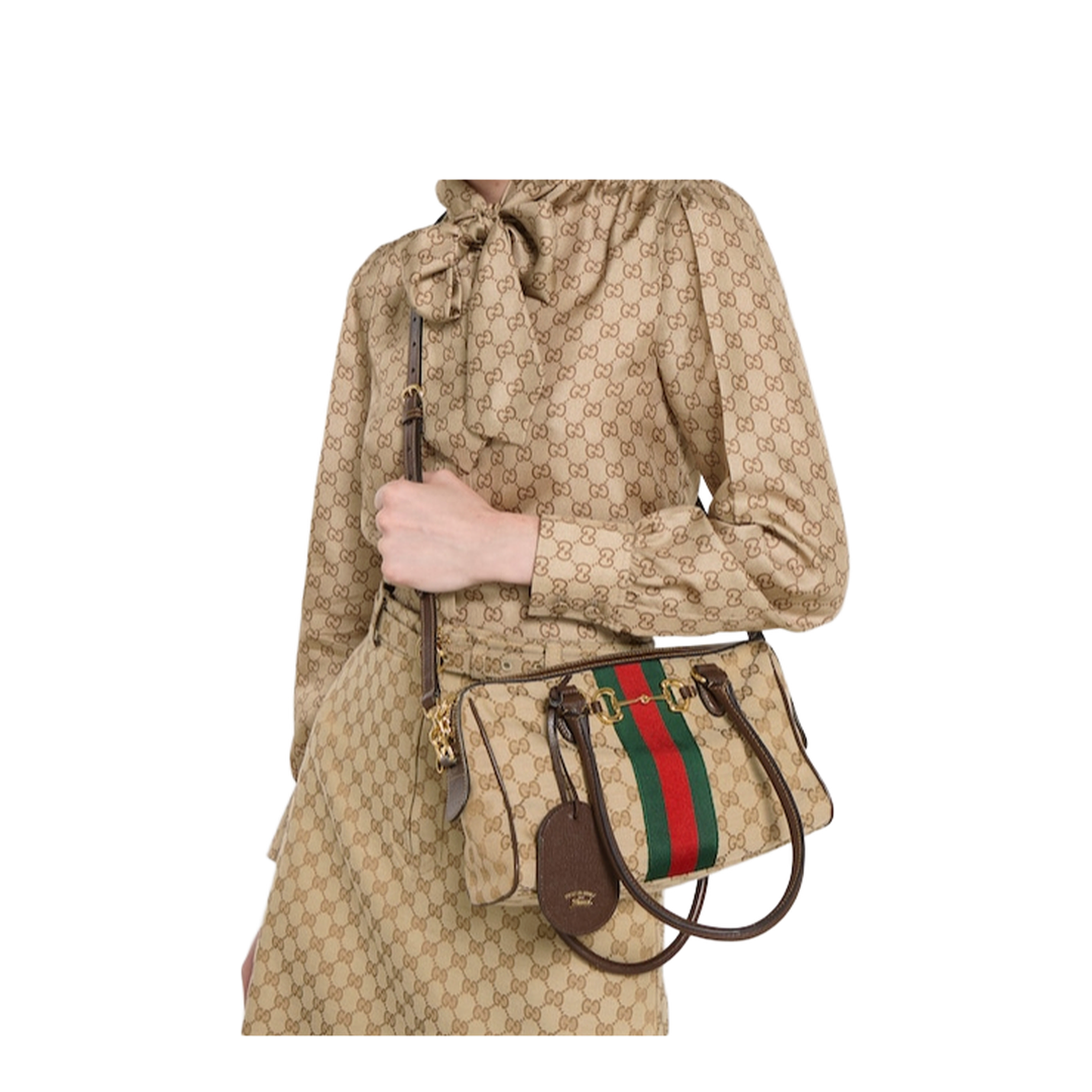 Borsetto Medium Boston Bag in Sand and Brown Canvas - Image 5