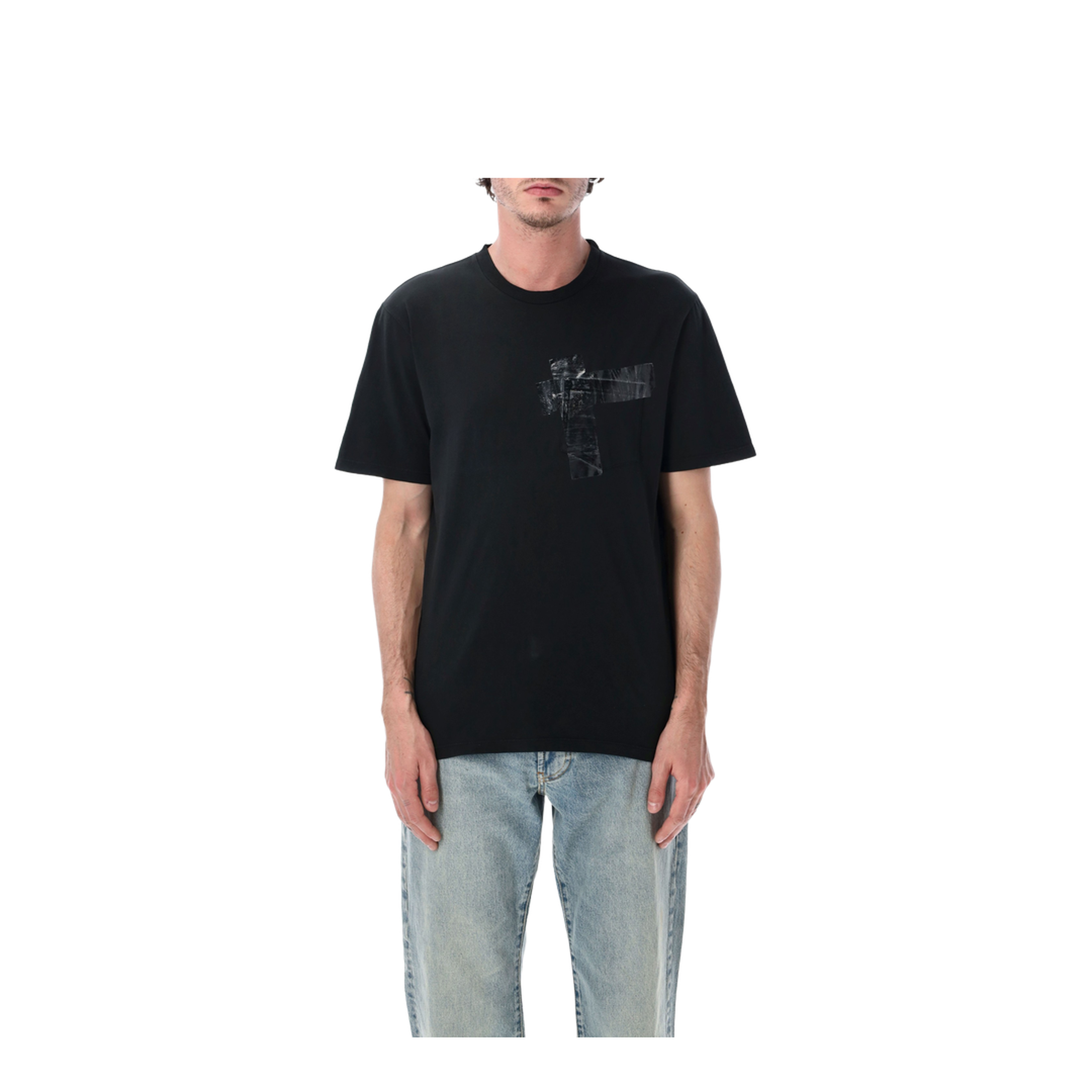 Taped Cotton Jersey T-Shirt In Black - Image 1