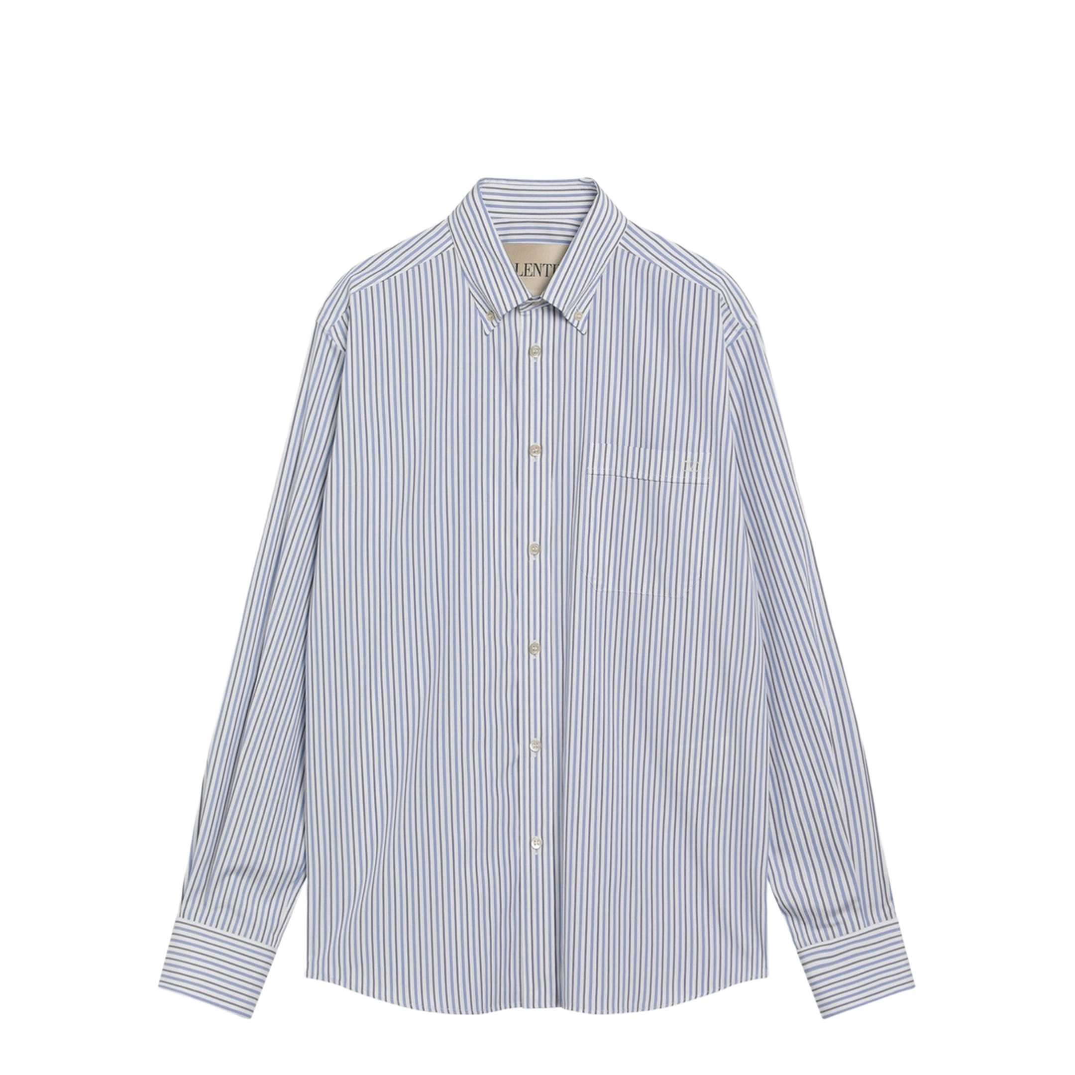 Blue Striped Cotton Long-Sleeve Shirt - Image 1