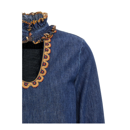 Chambray Denim Embroidered Top - Image 5