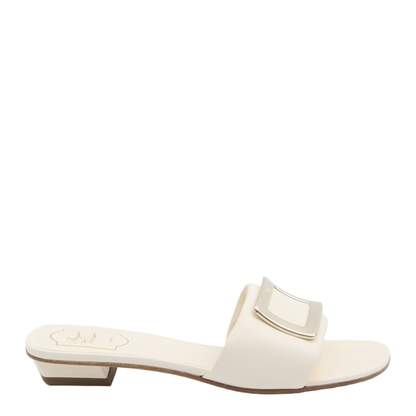 Square Buckle Leather Slides White - Image 1