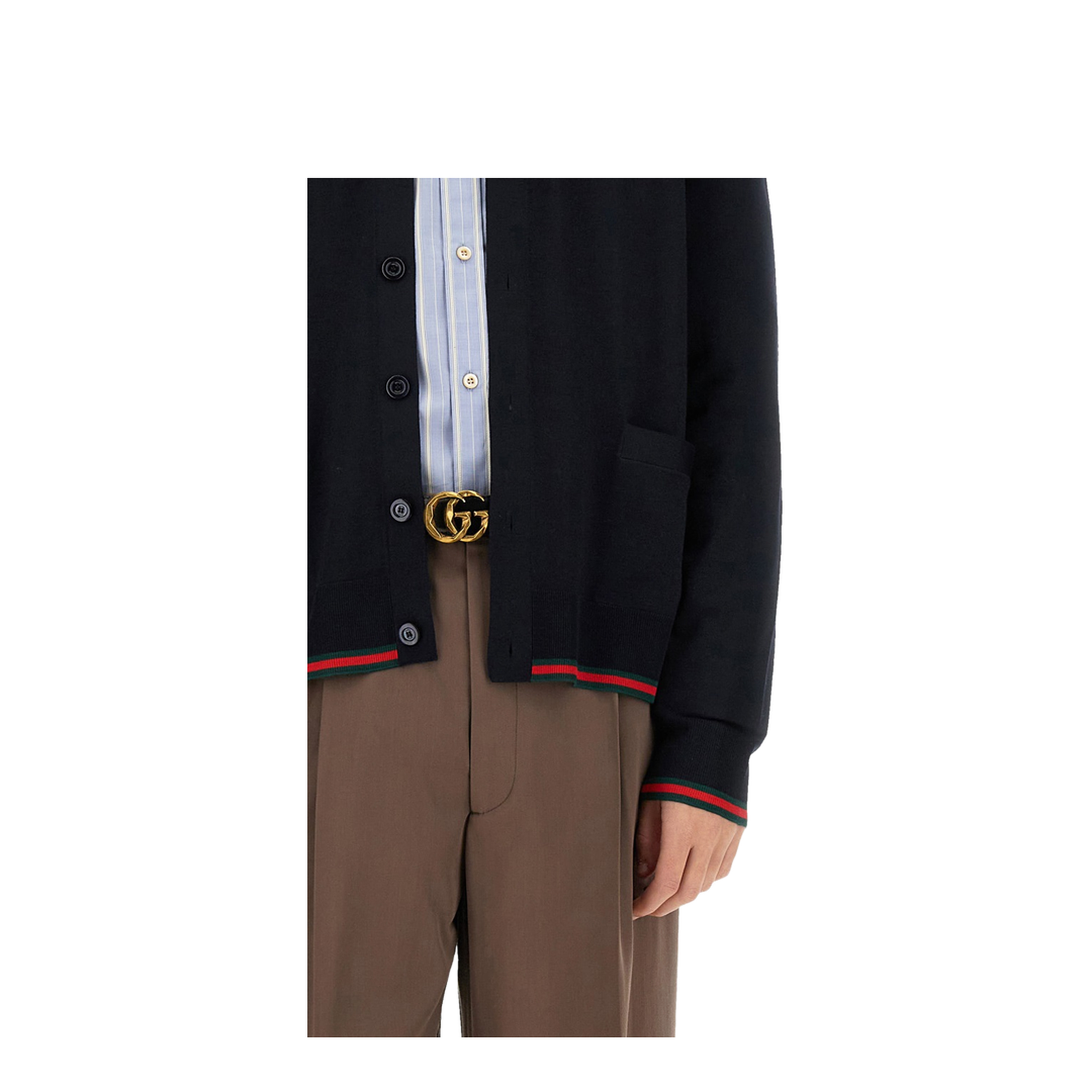 Wool Knit Cardigan with Web in Dark Blue - Image 4