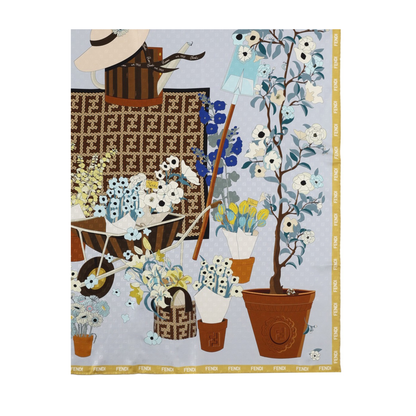 Gardening Light Blue Multicoloured Silk Foulard - Image 2