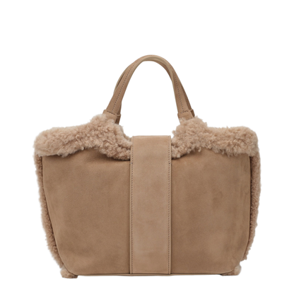 Choc Shopping Bag in Suede and Shearling Brown - Image 2