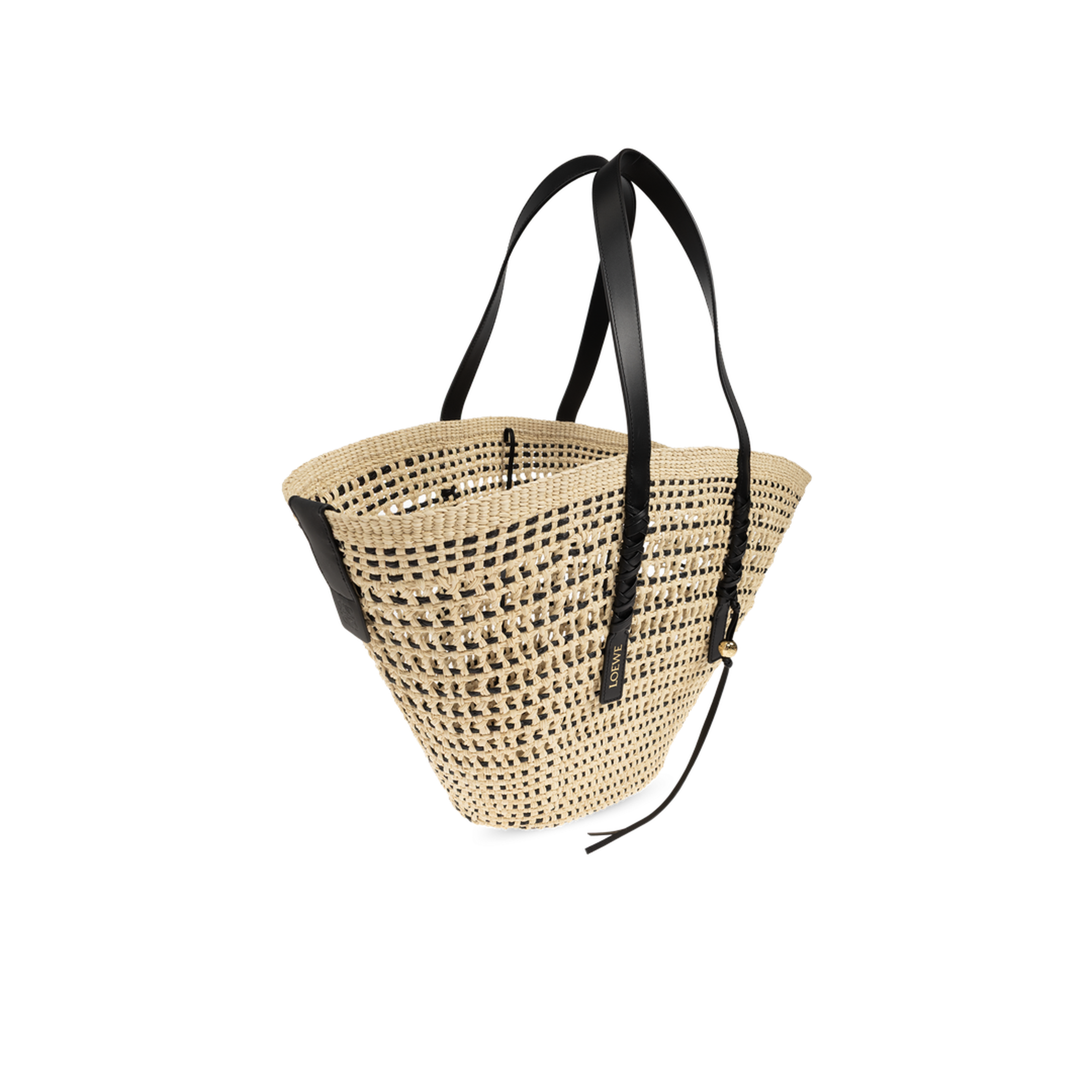 Anagram Basket Medium Iraca Palm Basket Bag - Natural/Black - Image 4