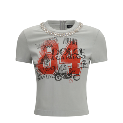 Jersey T-shirt with print and crystals - Image 1