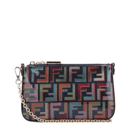 Multicolour Glazed FF Fabric Baguette Pouch with Chain - Image 1