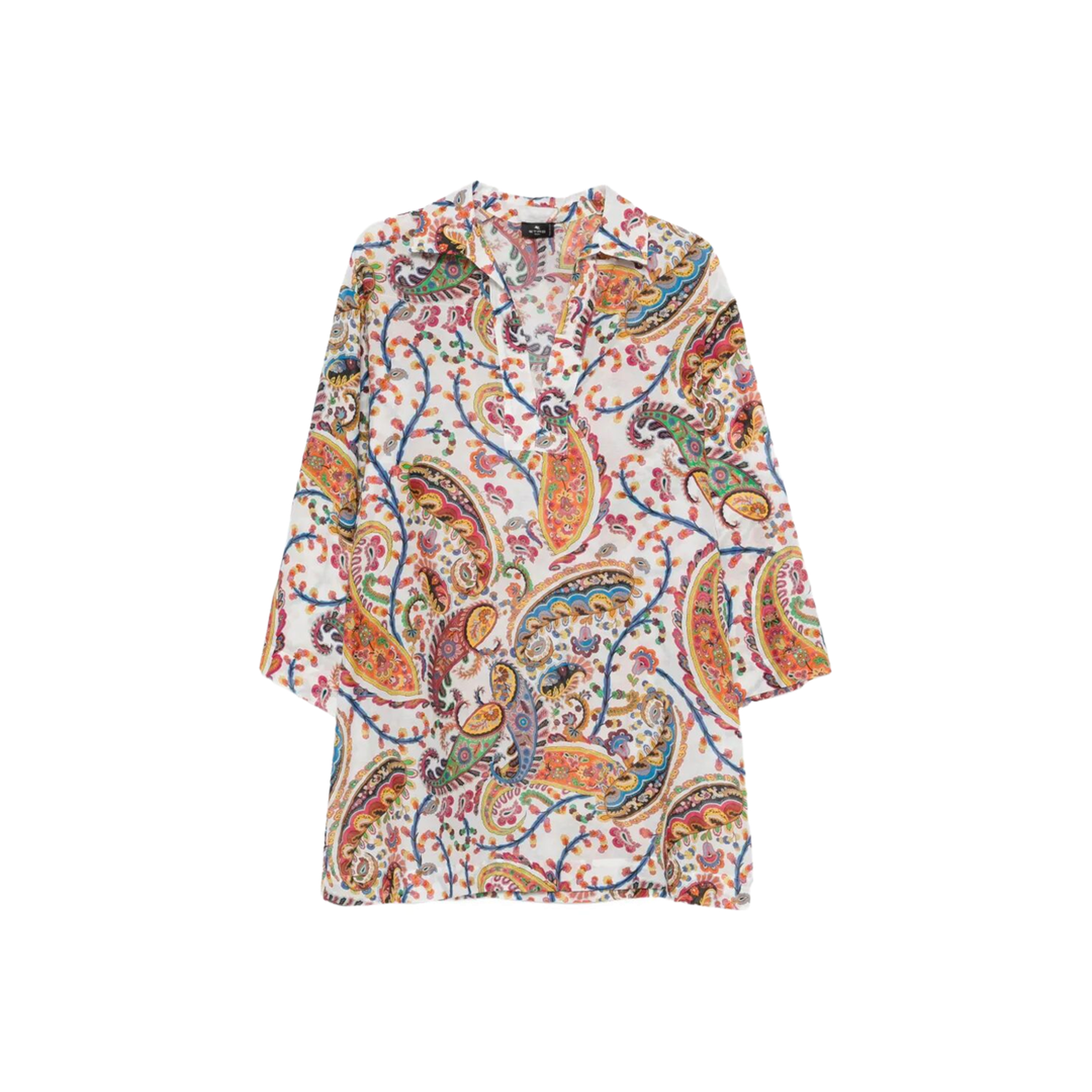 Paisley-Print V-Neck Beach Kimono Shirt - Image 1