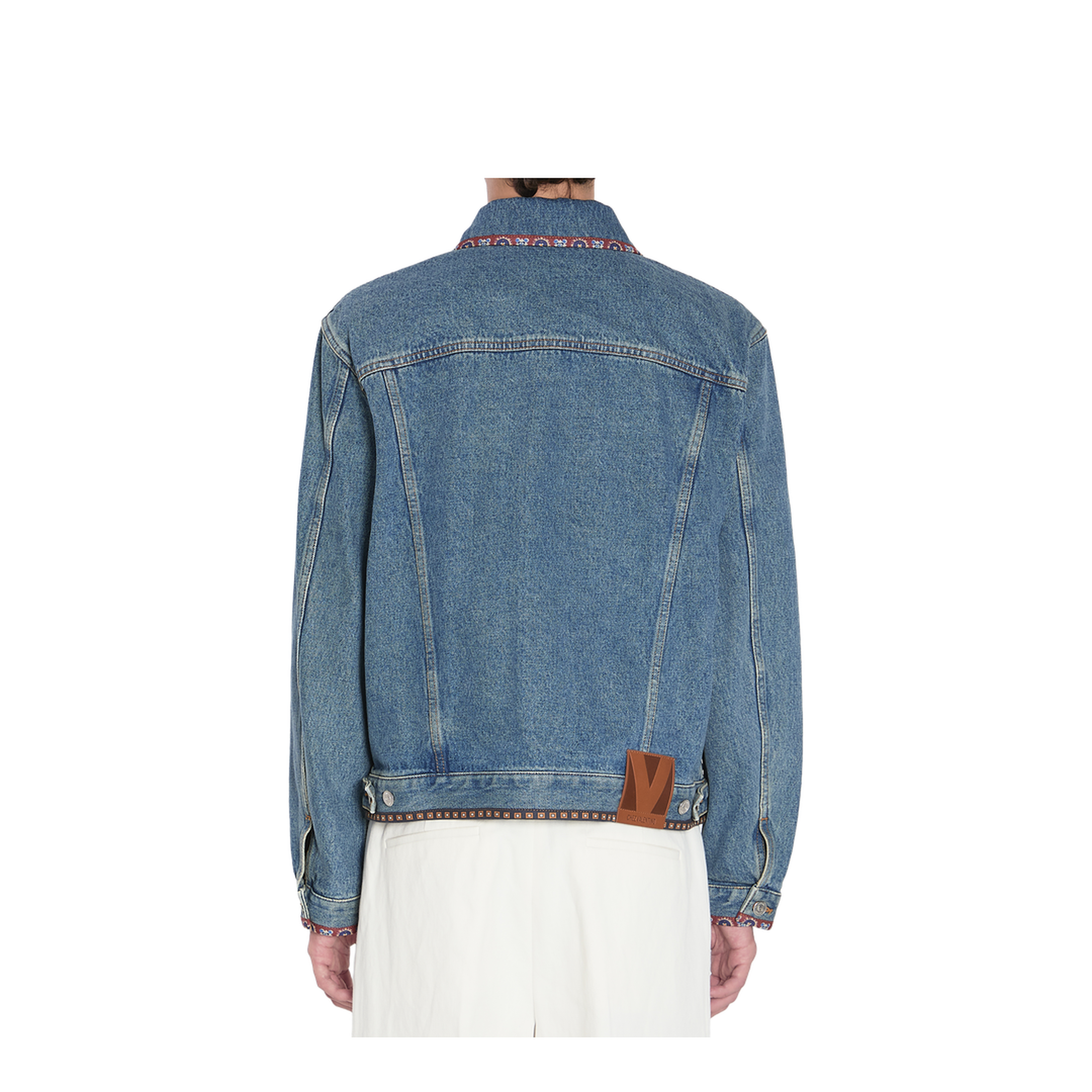 Denim Jacket With Beaded Embroidery And Printed Edges - Image 4